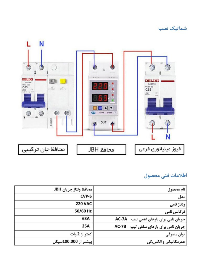 محافظ ولتاژ جریان مرکزی JBH تک فاز 80A ( 32 آمپر ) گارانتی اصلی – رله ای دو نمایشگر ( محافظ مرکزی برق ساختمان )